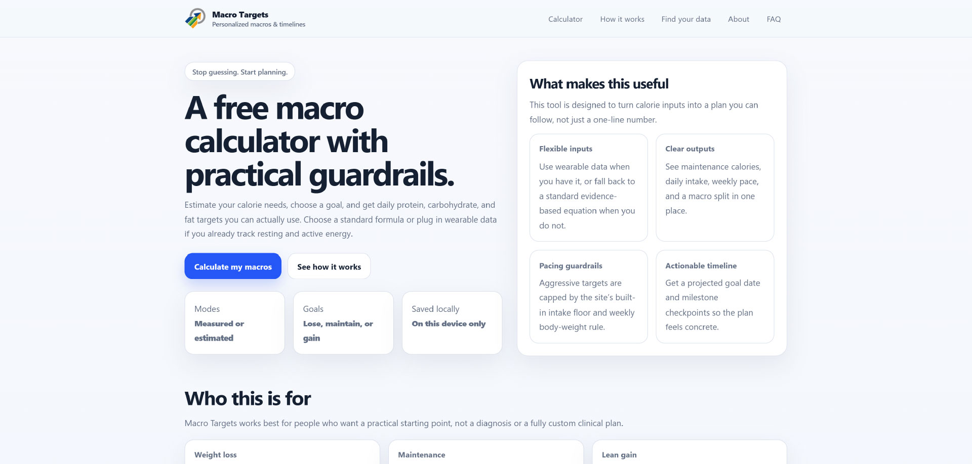 Screenshot of MacroTargets.com macro calculator website